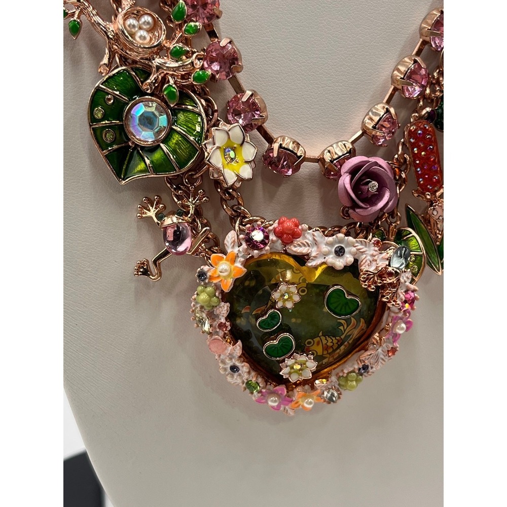 Betsey Johnson Vintage Walk In The Park Koi Pond Heart Cloud Frog Lily Necklace - Picture 3 of 12